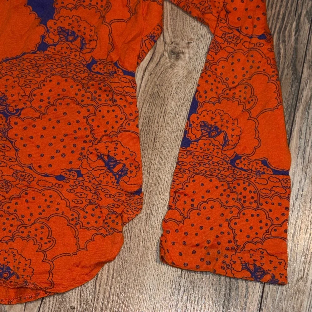 Vintage 70s DJ Made in France Kids Long Sleeve Orange Purple Print Top Size 10